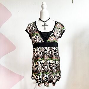 Vintage Y2K Babydoll Top Floral 2000s Retro 90s 70s Inspired Medium